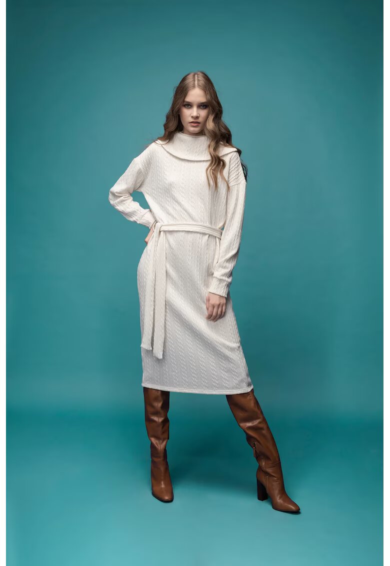 Nympha Clothing Рокля миди с паднали ръкави и колан Elvi - Бяла