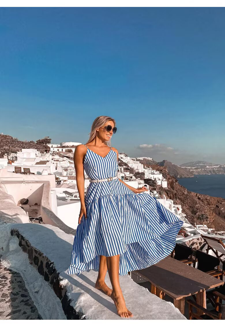 Nympha Clothing Рокля на райета Oia - Син
