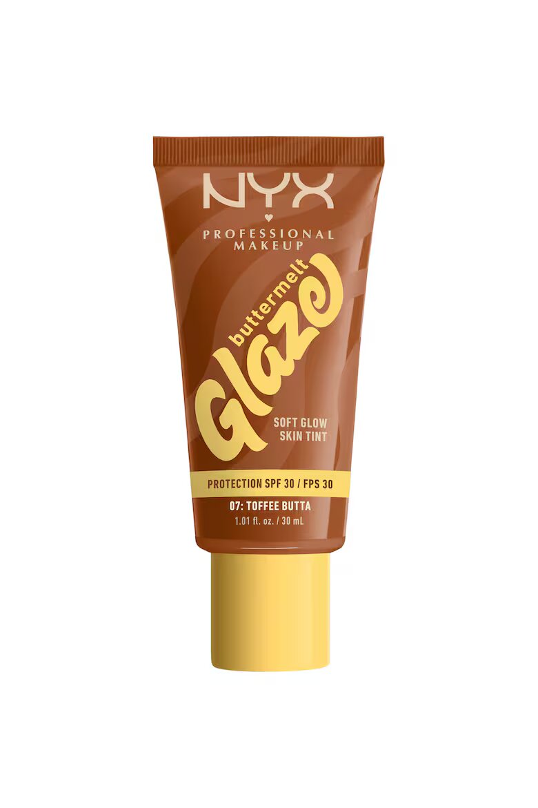 NYX Professional Makeup Фон дьо тен с лека формула и блестящ ефект NYX PM Buttermelt Glaze Tint Съдържа SPF 30 30 мл Toffee Butter