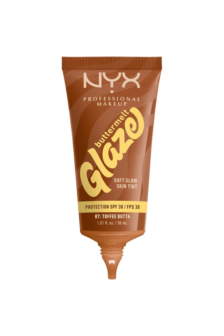 NYX Professional Makeup Фон дьо тен с лека формула и блестящ ефект NYX PM Buttermelt Glaze Tint Съдържа SPF 30 30 мл Toffee Butter