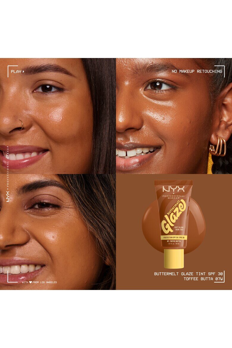 NYX Professional Makeup Фон дьо тен с лека формула и блестящ ефект NYX PM Buttermelt Glaze Tint Съдържа SPF 30 30 мл Toffee Butter