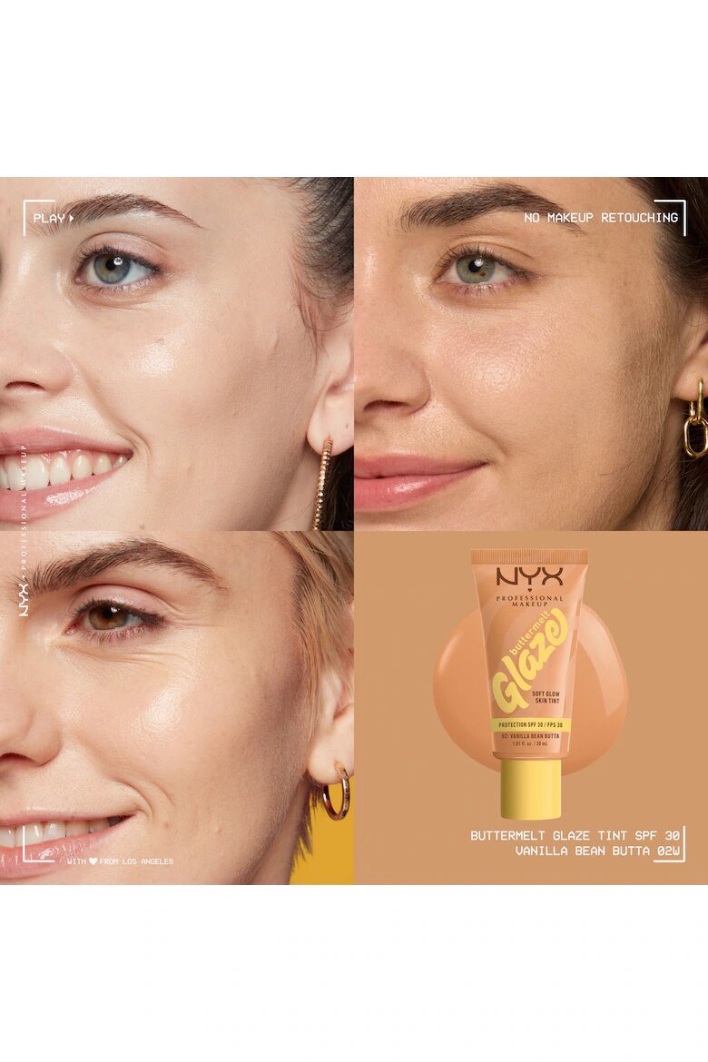 NYX Professional Makeup Фон дьо тен с лека формула и блестящ ефект NYX PM Buttermelt Glaze Tint Съдържа SPF 30 30 мл Vanilla Bean Butter