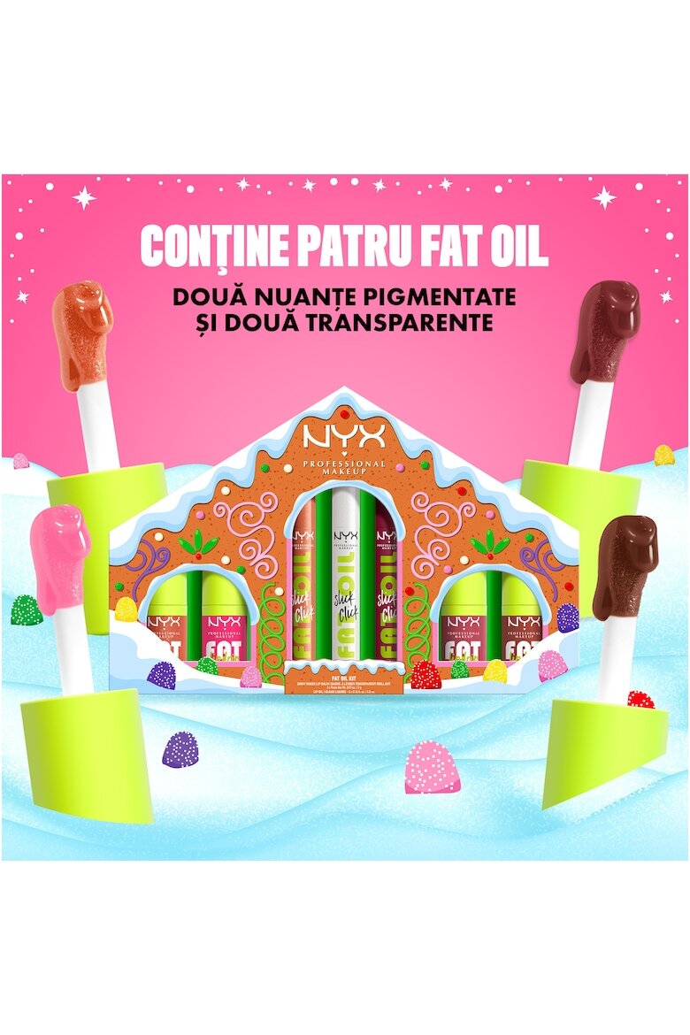 NYX Professional Makeup Комплект ограничено издание за устни Holiday Fat Gingerbread House Kit Нелепкав гланц за устни 12H издръжливост Ограничено издание за празници 7 броя