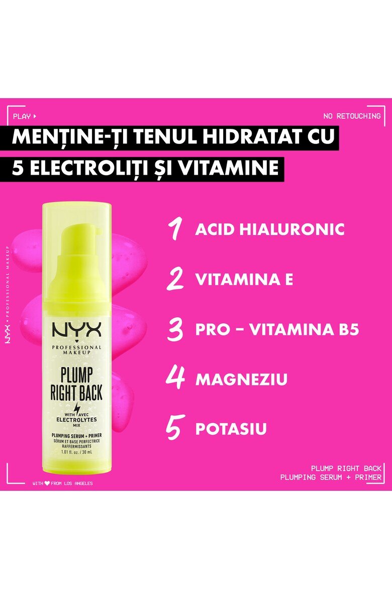 NYX Professional Makeup Серум и праймер за лице Plump Right Back Primer + Serum Хидратиращ Формулиран с електролити 30 мл