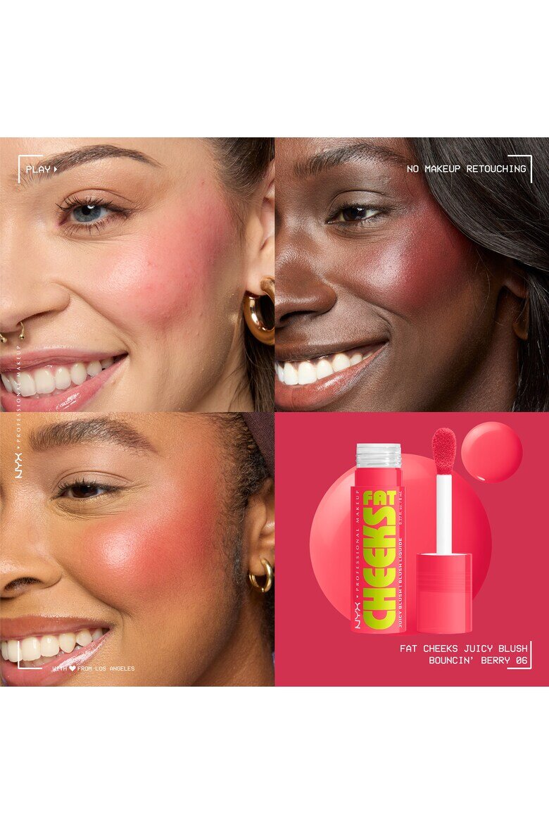NYX Professional Makeup Течен руж Fat Cheeks Дълготраен до 12 часа Не избледнява 8 мл Bouncin' Berry