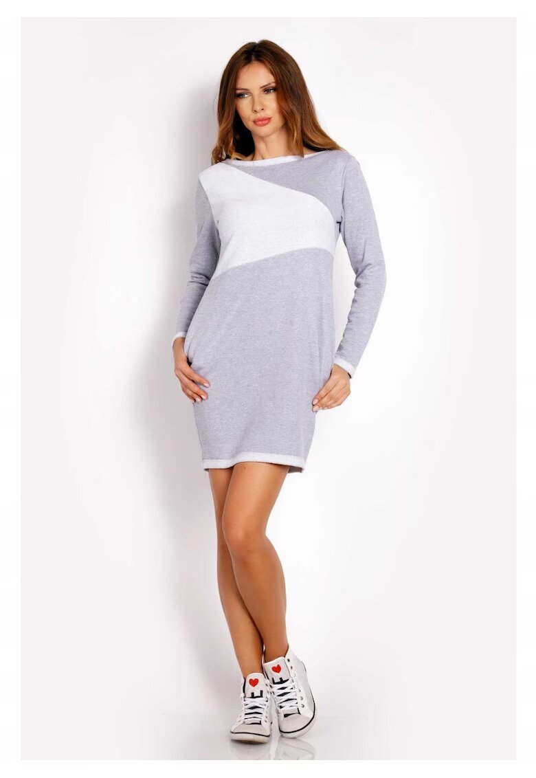 OEM Дамска рокля - L020 - размер L/XL - 95% памук - 5% еластан - миди дължина - джобове - дълъг ръкав - високо качество - високо качество - сиво