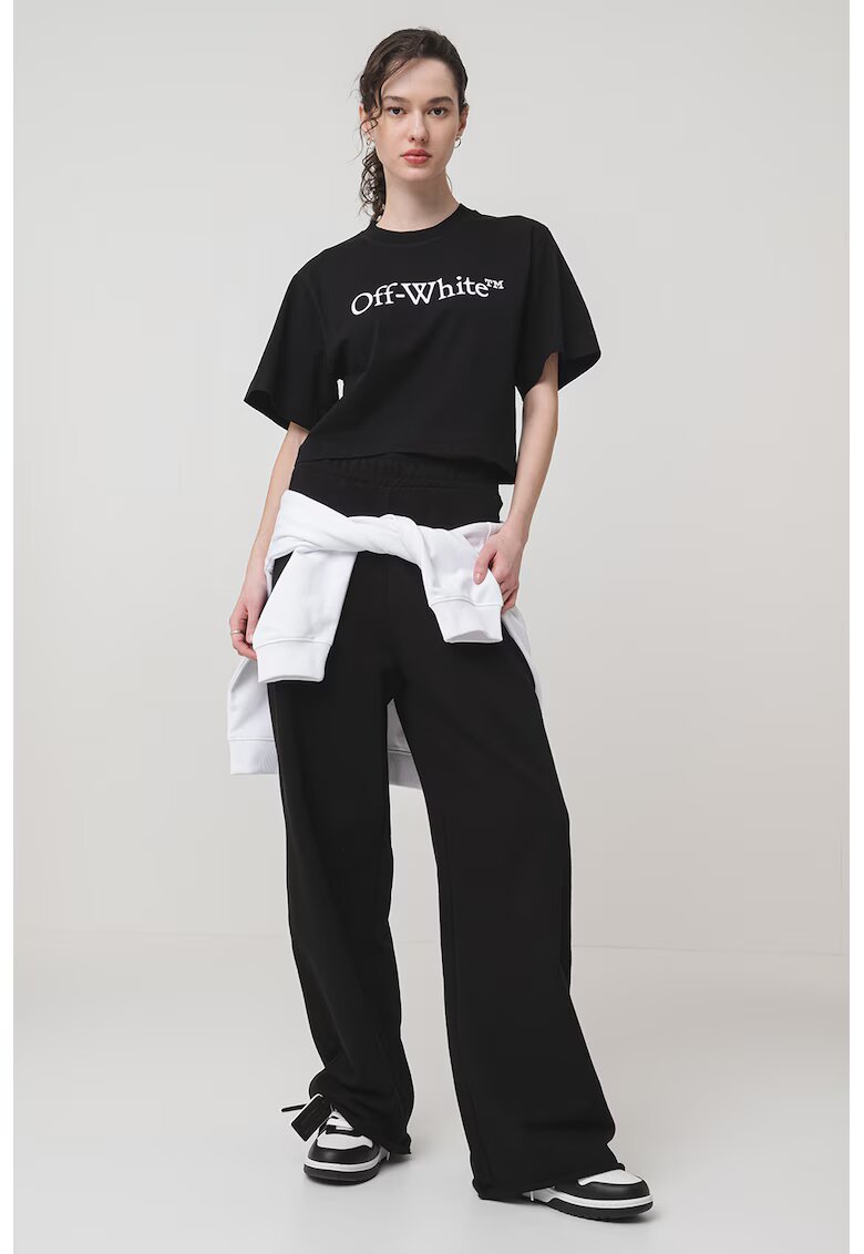 Off-White Памучна тениска с лого - Черен