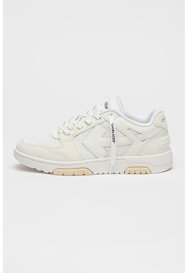 Off-White Спортни обувки от еко кожа с мрежест панел - Бял/Мръснобял