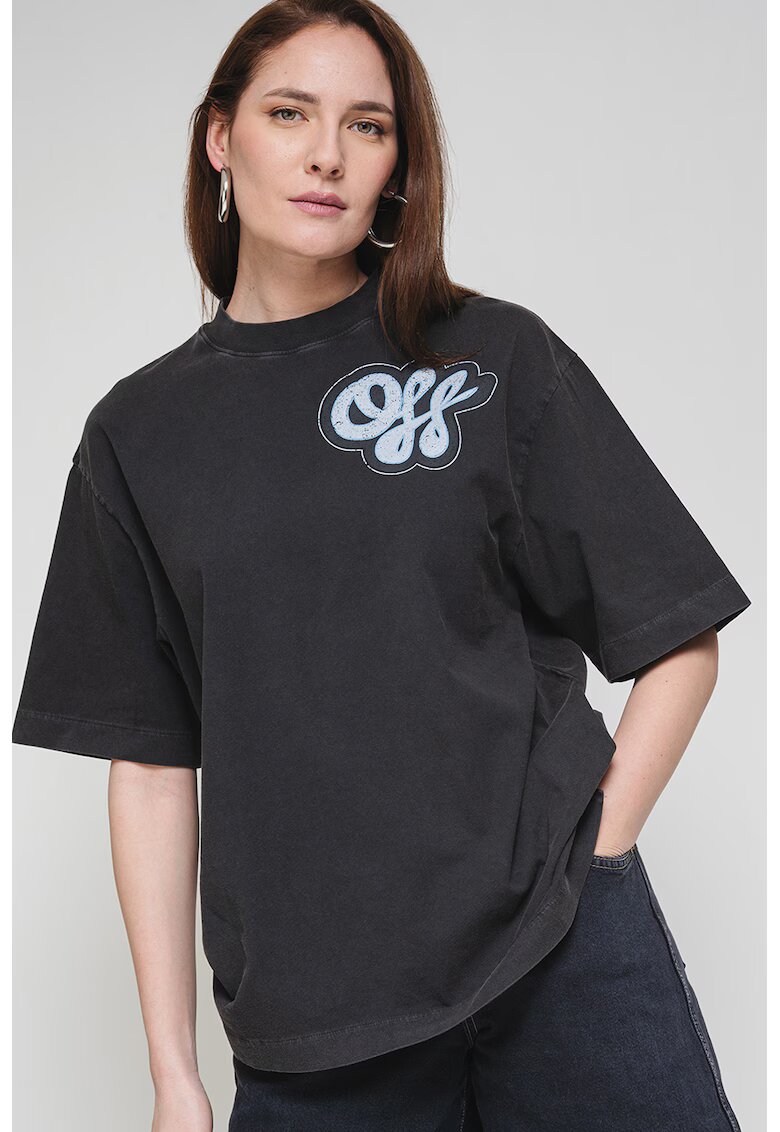 Off-White Свободна тениска с лого - Син/Антрацитно сиво