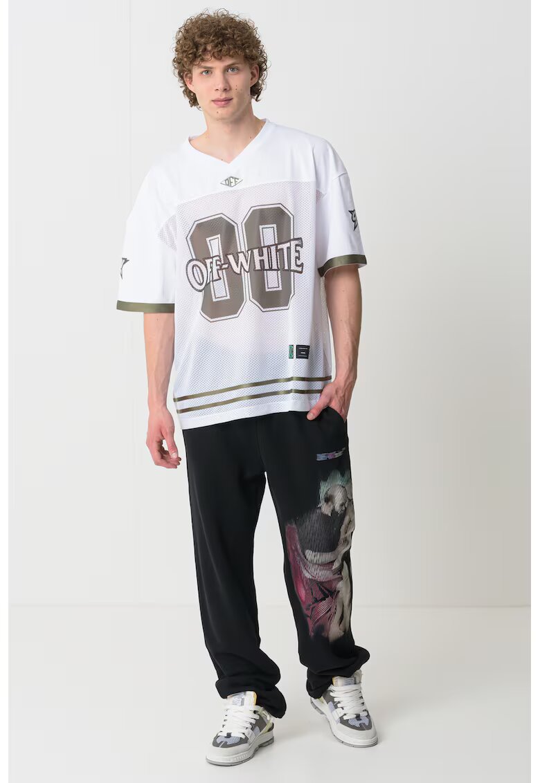 Off-White Свободна тениска с шпиц - Бял/Зелен