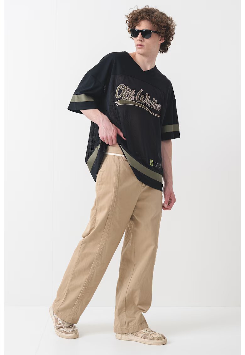 Off-White Уголемена тениска с овално деколте - Черен/Папратово зелено