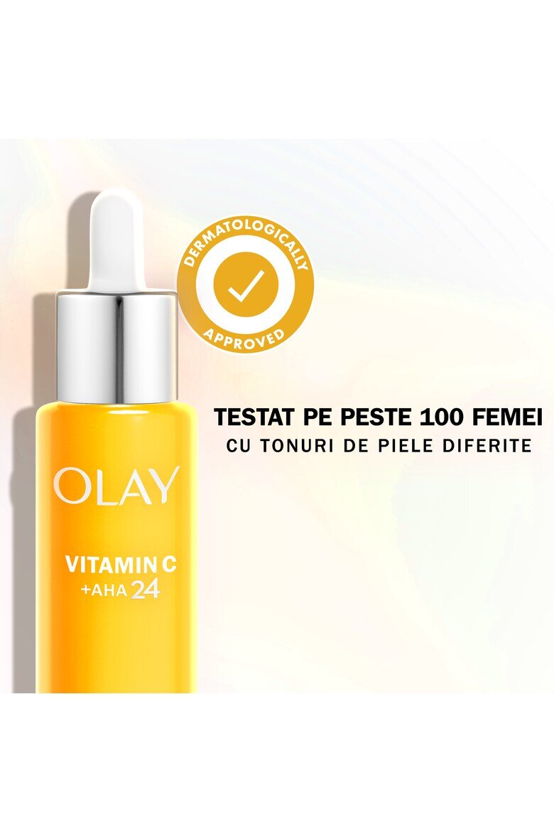 Olay Серум Vitamin C Day Face Serum: Нелепкава формула с витамин C AHA и 99% чист ниацинамид за сияен тен с 3 ключови действия: намалява пигментните петна изравнява текстурата и осигурява интензивна хидратация 40 мл