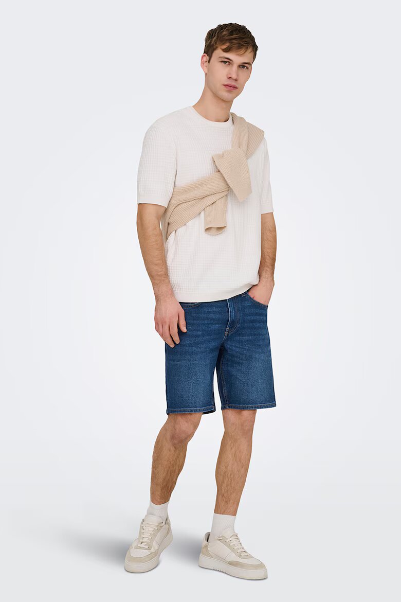 Only & Sons Къс панталон от деним със средновисока талия Тъмносин