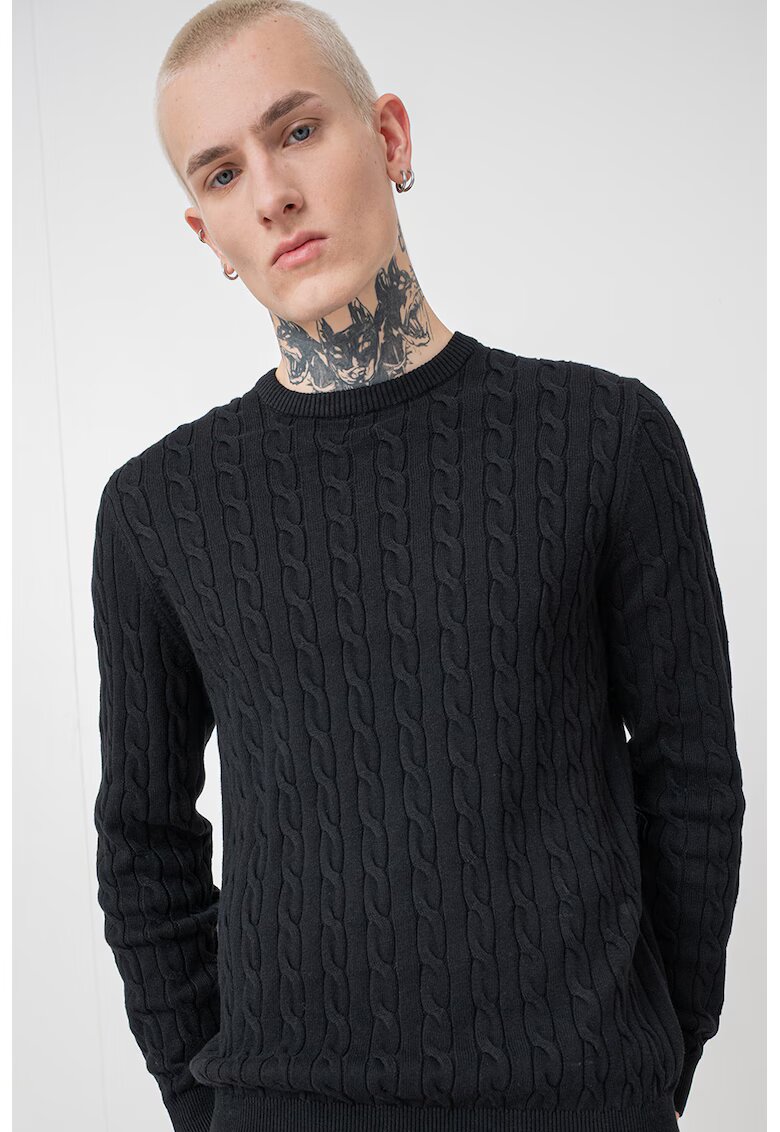 Only & Sons Плетен слим пуловер - Черен