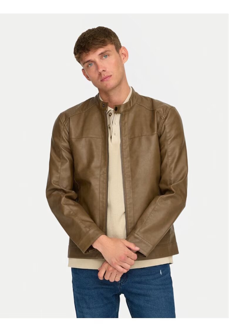 Only & Sons Мъжко яке - Jack & Jones - 511592 - Кафяво - Екокожа