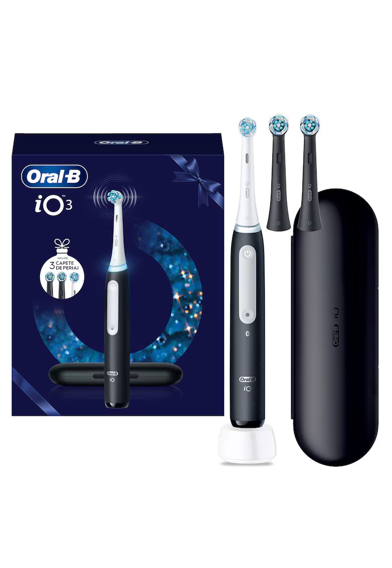 Oral-B Електрическа четка за зъби iO 3 - 1 резервна глава - 1 калъф за пътуване - Бял/Наситено черно
