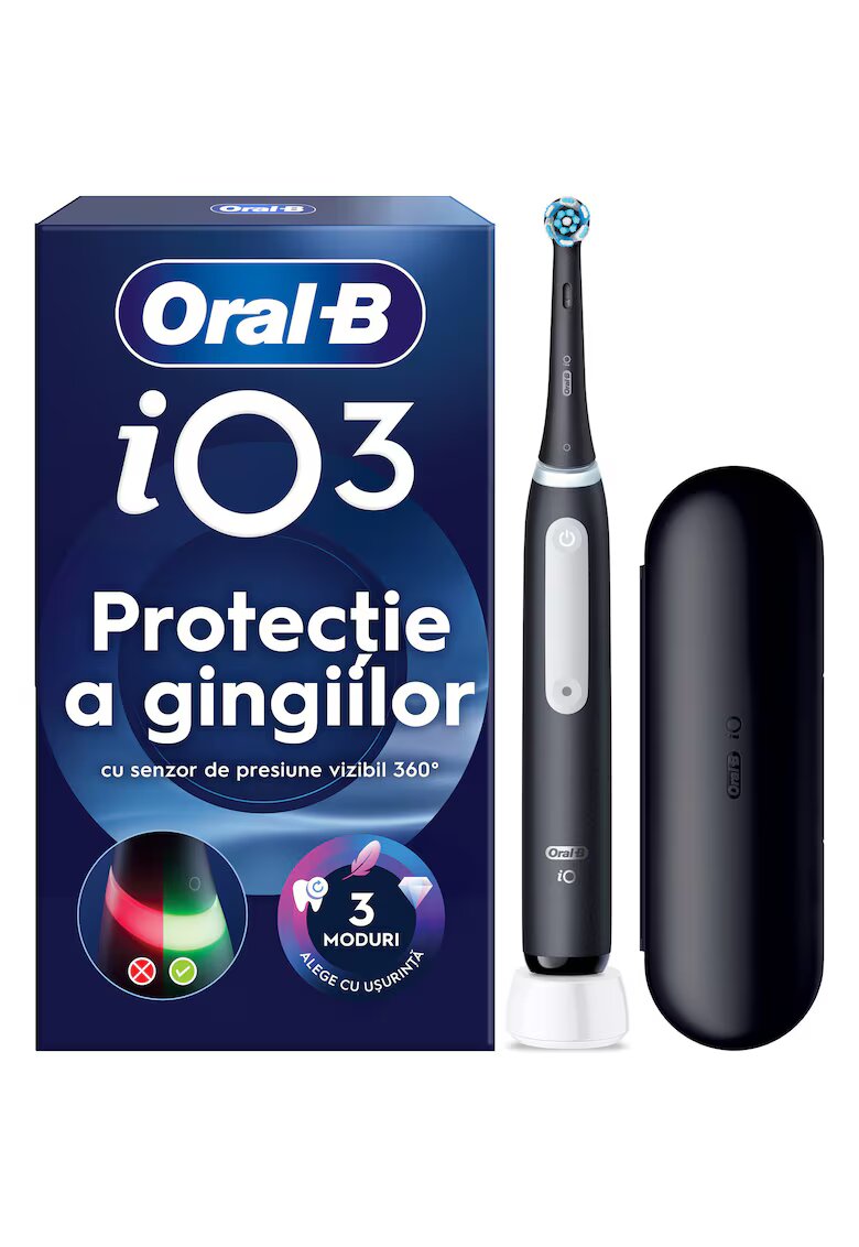 Oral-B Електрическа четка за зъби iO 3 - 1 резервна глава - 1 калъф за пътуване - Черен/Светло