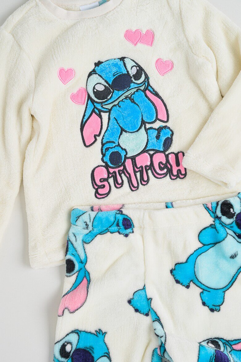 Original Marines Дълга плюшена пижама с принт на Stitch Бял/Пастелнорозов/Светлосин