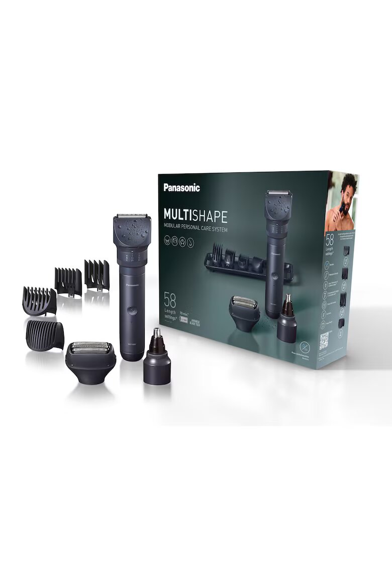 Panasonic Тример за брада и коса MultiSHAPE XSHAPE PACK 1 - Самобръсначка за мокро/сухо бръснене с 3 остриета - Тример за нос/уши/лице - Литиево-йонна батерия с ...