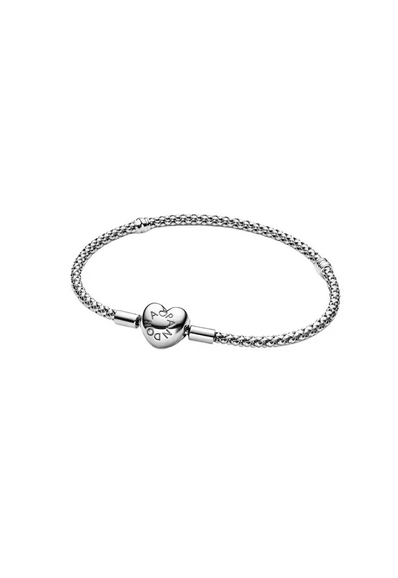 Pandora Плетена гривна със закопчалка сърце Сребро 925 - 18см