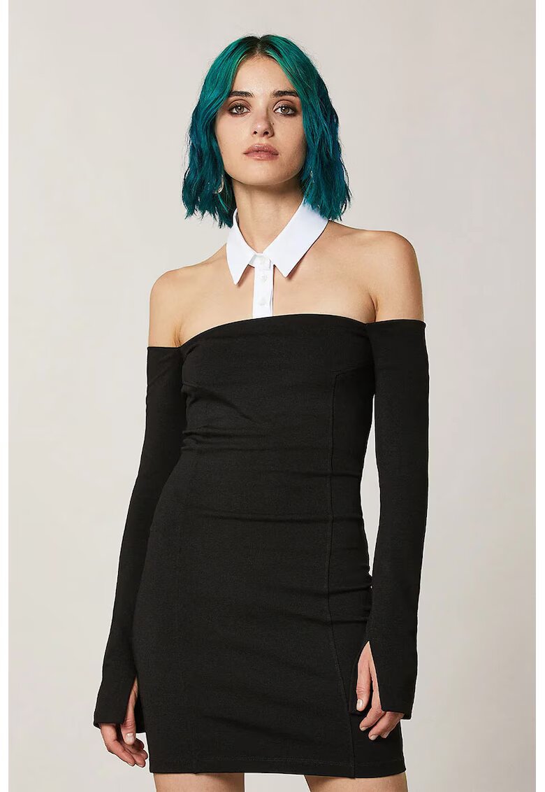 Patrizia Pepe Fitted Mini Dress With Detachable Collar - Черен