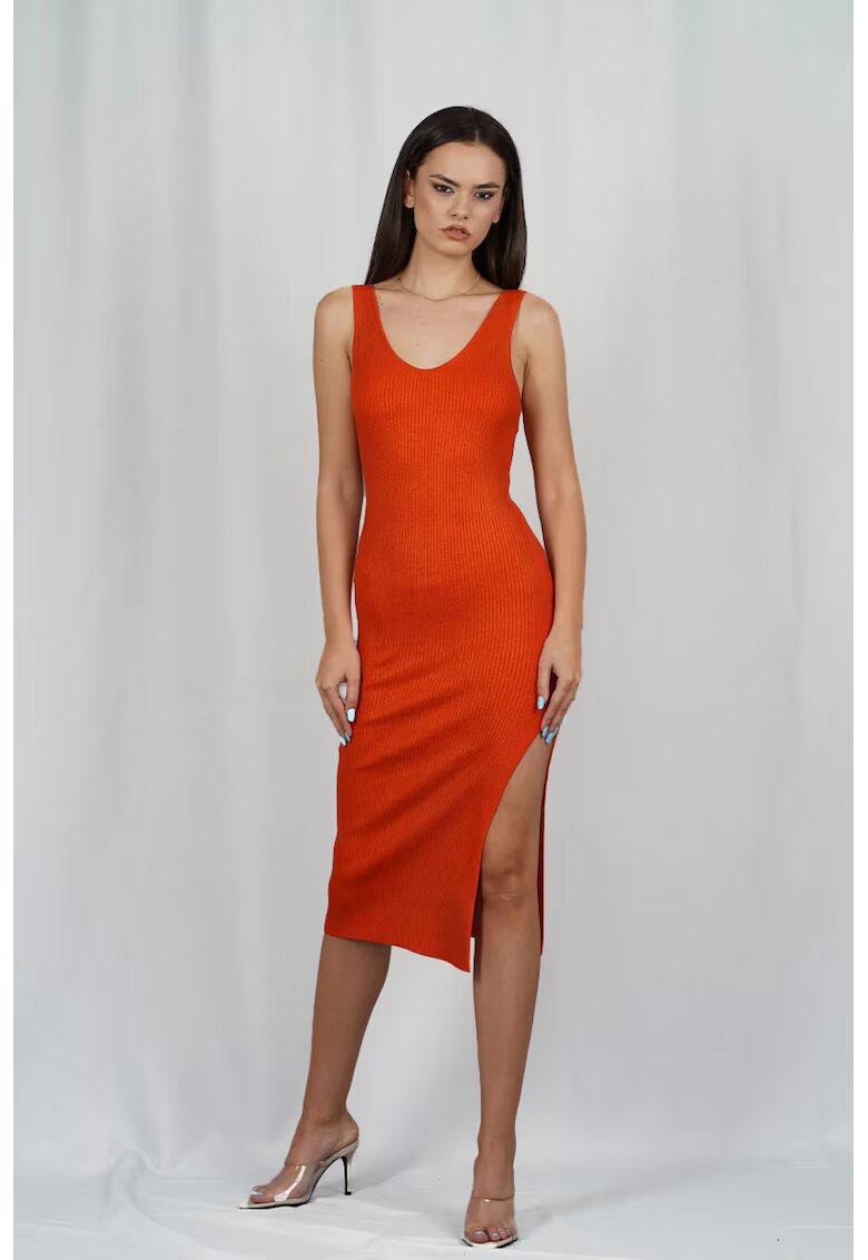 Patrizia Pepe Midi Dress With V Neckline - Оранжев