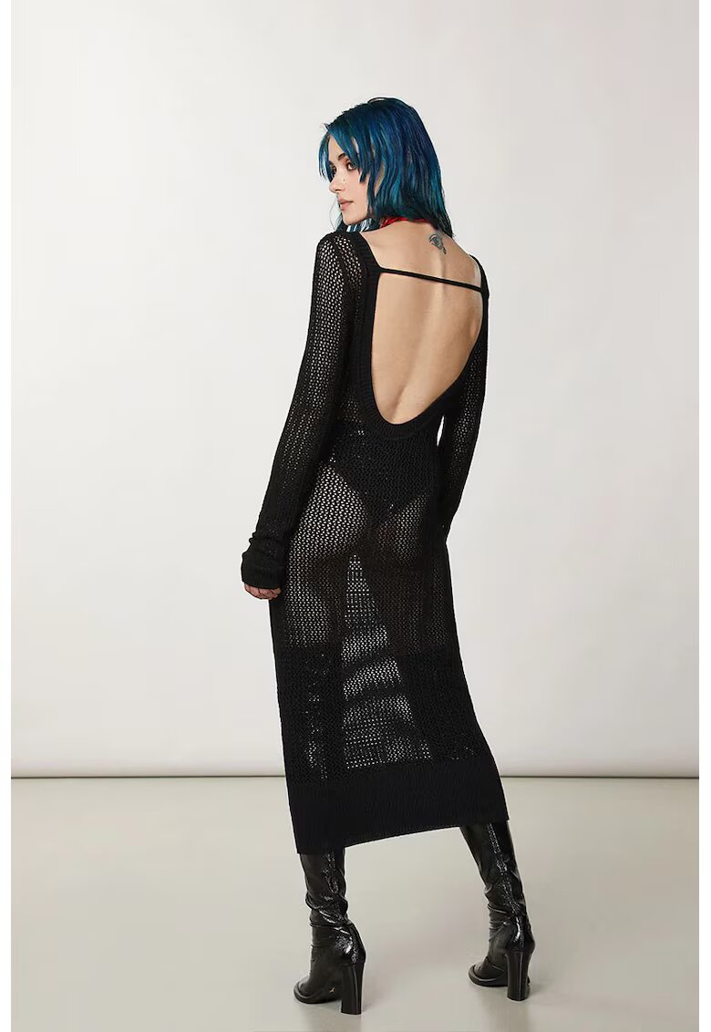 Patrizia Pepe Рокля с тънък крой от мрежа с гол гръб и включена пола от жарсе - Черен