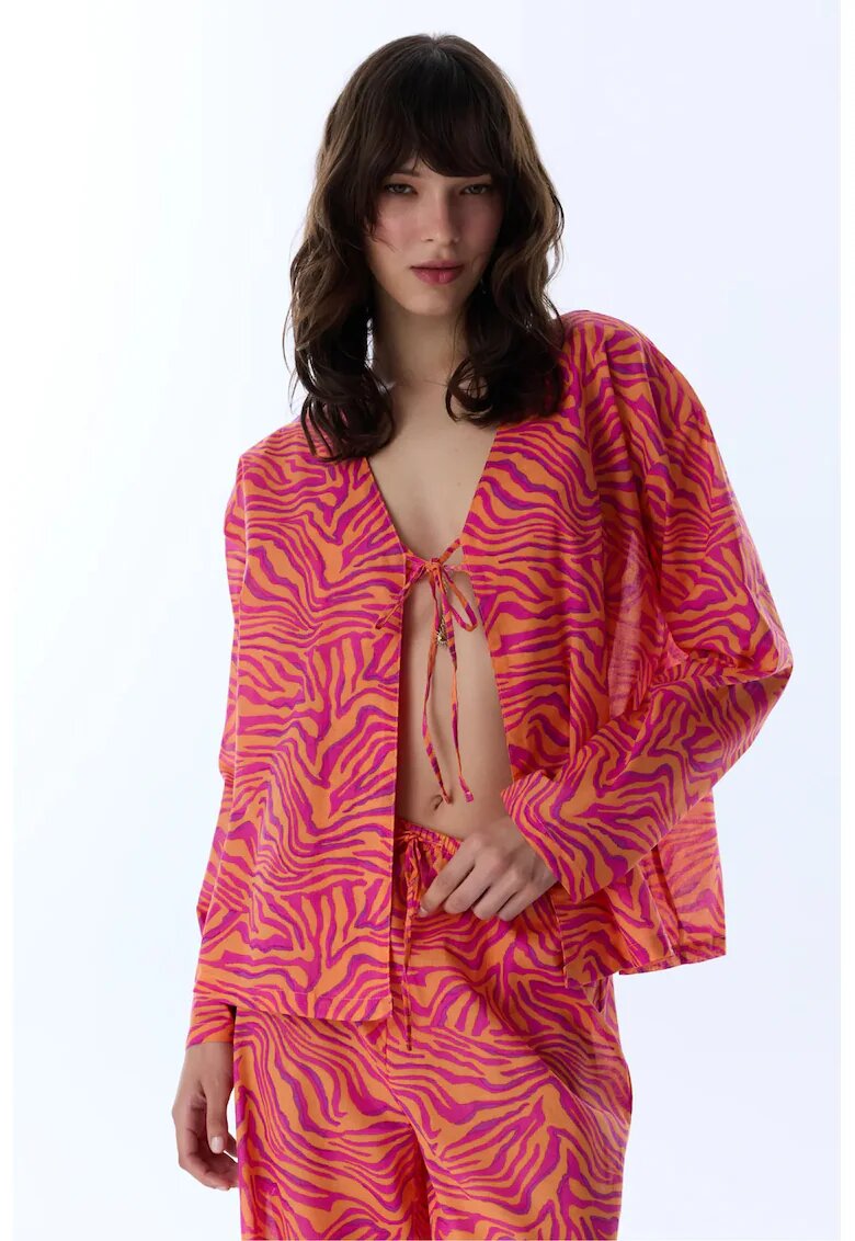 Penti плажно кимоно от памук oversized - с абстрактни райета - многоцветно