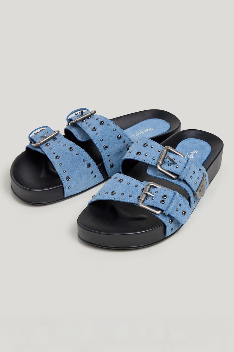 Pepe Jeans London Чехли от велур с нитове Лавандула/Сребрист