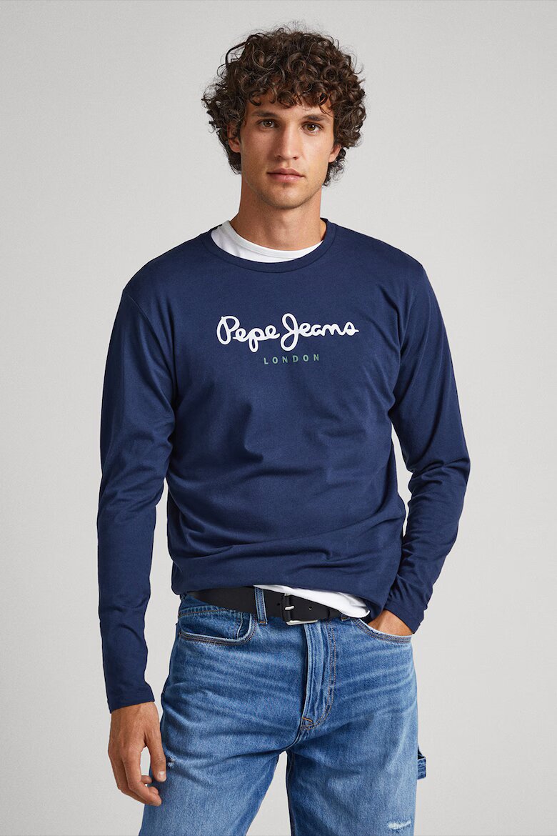 Pepe Jeans London Памучна блуза с лого Тъмносин