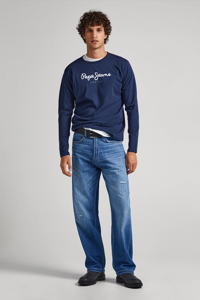 Pepe Jeans London Памучна блуза с лого Тъмносин