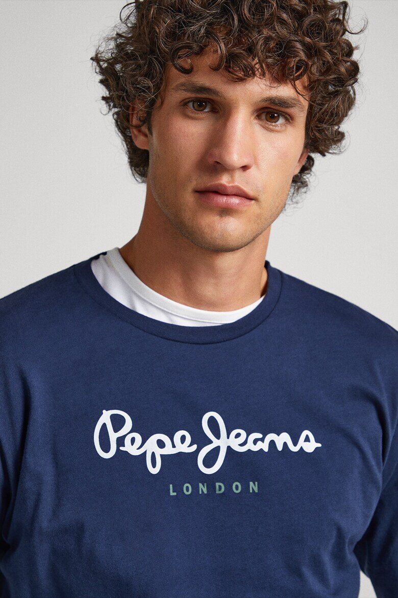 Pepe Jeans London Памучна блуза с лого Тъмносин