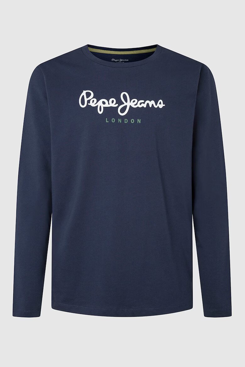 Pepe Jeans London Памучна блуза с лого Тъмносин