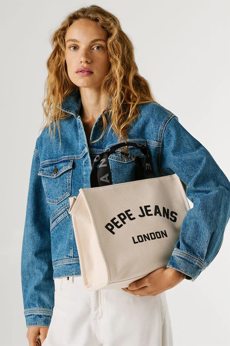 Pepe Jeans London Памучна чанта за рамо с отделяща се презрамка Черен/Крем