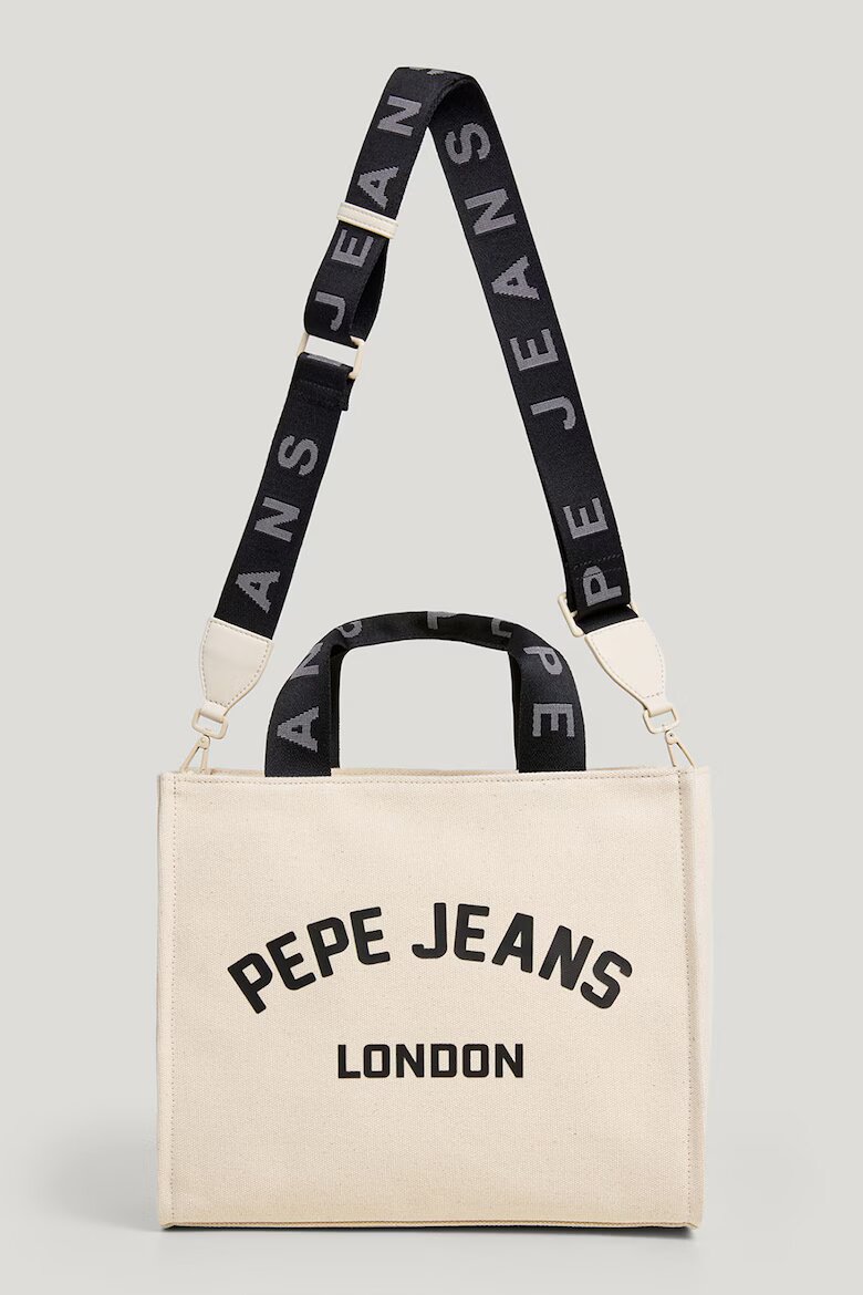 Pepe Jeans London Памучна чанта за рамо с отделяща се презрамка Черен/Крем