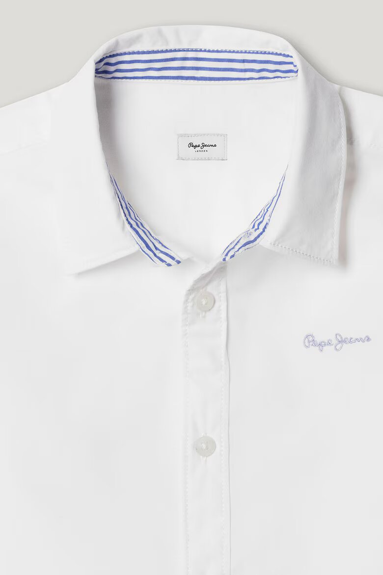 Pepe Jeans London Памучна риза с дълги ръкави Небесносин/Бял