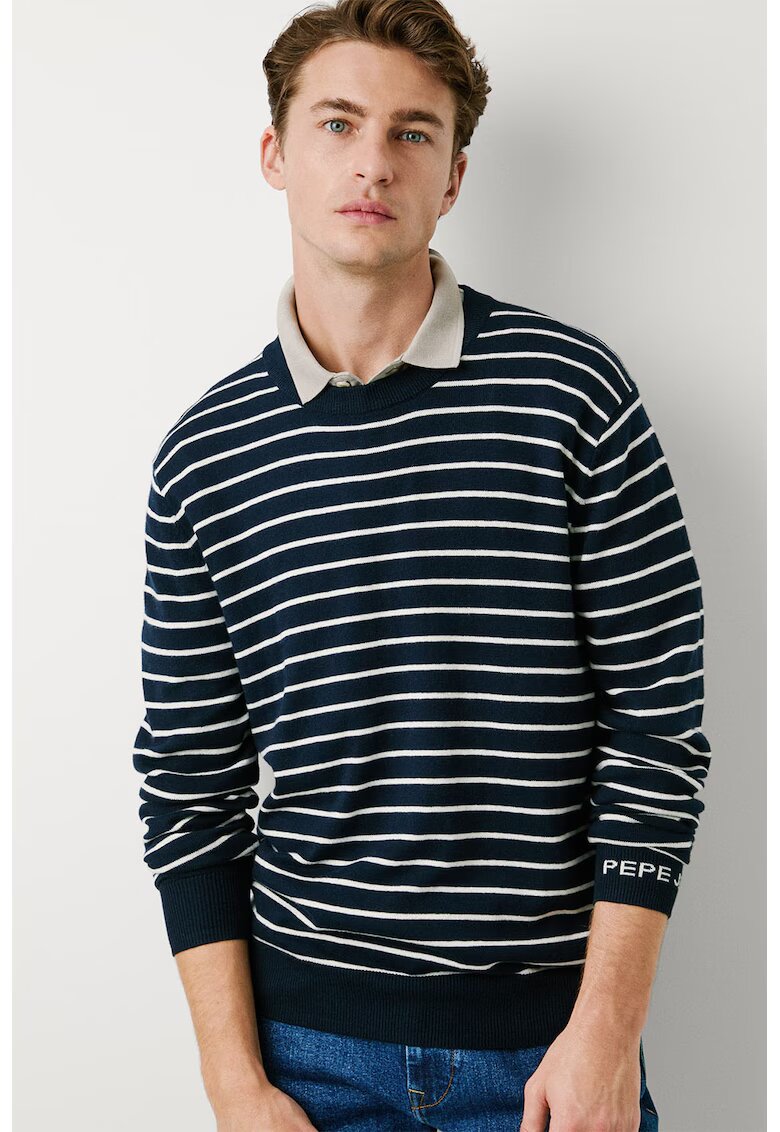 Pepe Jeans London Раиран пуловер - Бял/Тъмносин