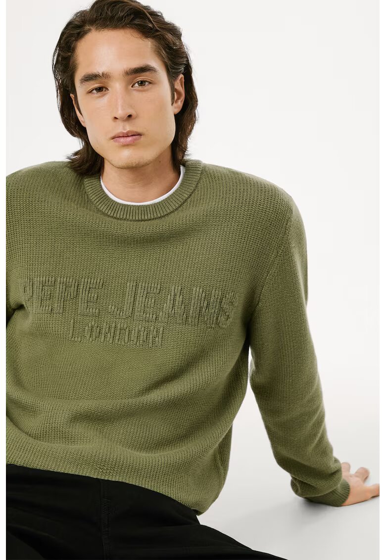 Pepe Jeans London Релефен пуловер с релефно лого