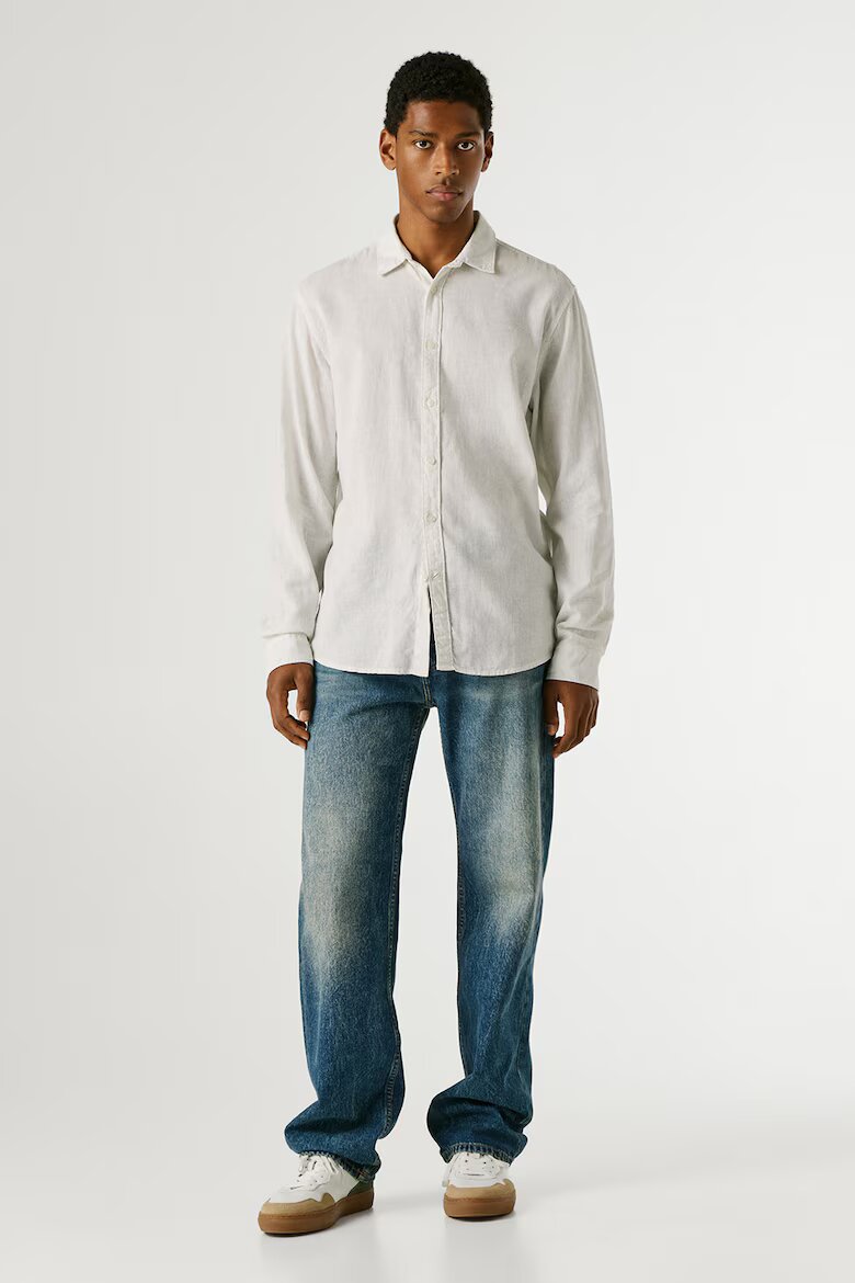 Pepe Jeans London Риза с лен с лого Бял