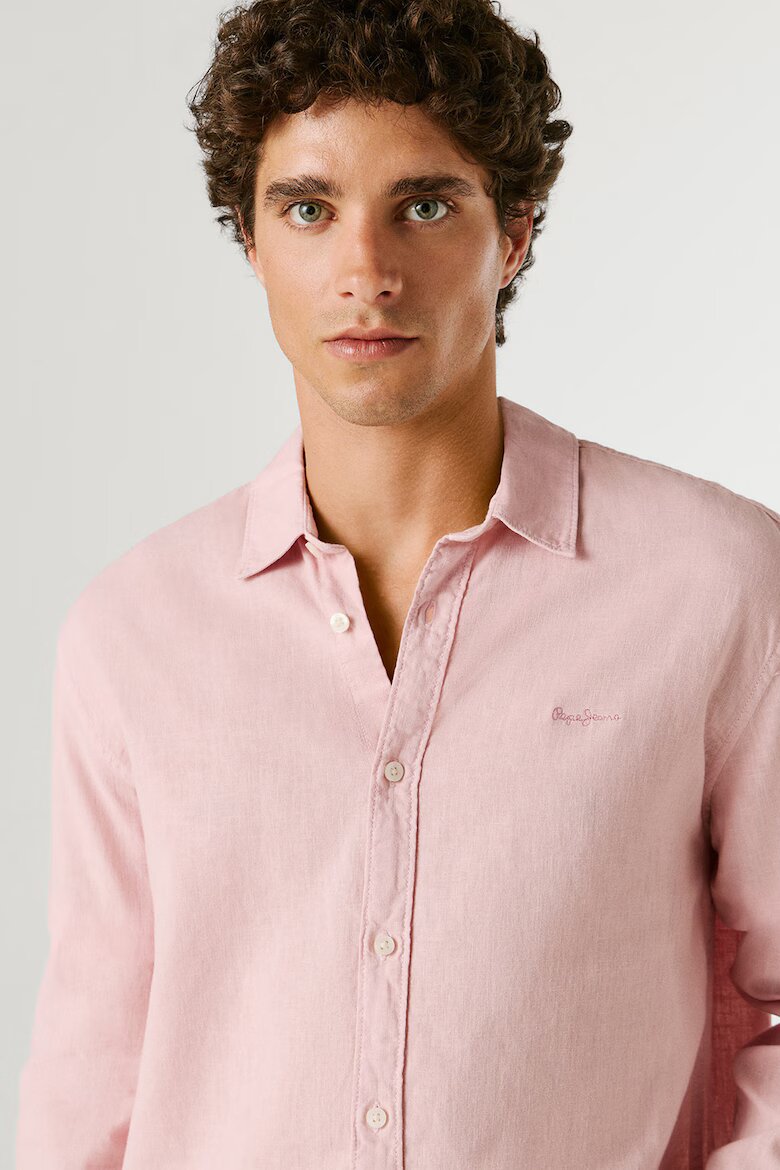 Pepe Jeans London Риза с лен с лого Пастелнорозов