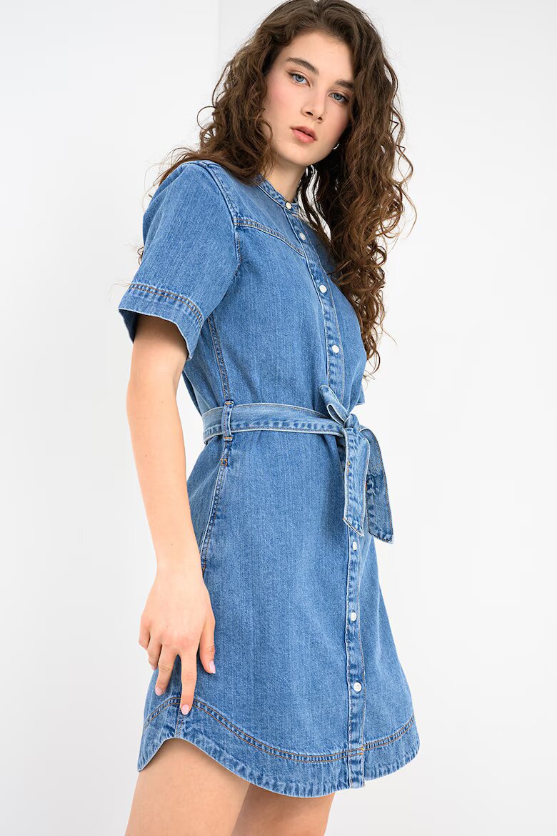 Pepe Jeans London Рокля-риза от деним Victoria с връзка на талията Син