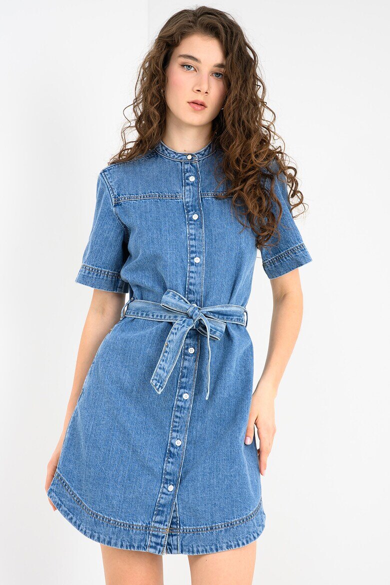 Pepe Jeans London Рокля-риза от деним Victoria с връзка на талията Син