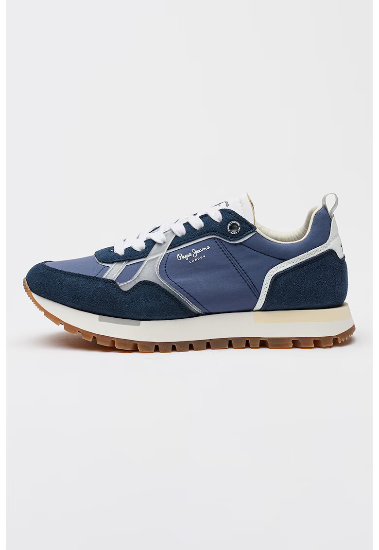 Pepe Jeans London Скосени маратонки с велур - Бял/Тъмносин