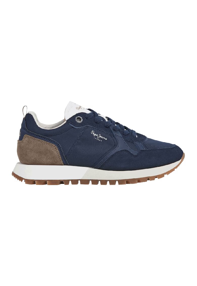 Pepe Jeans London Скосени спортни обувки с велур - Тъмнокафяв/Тъмносин