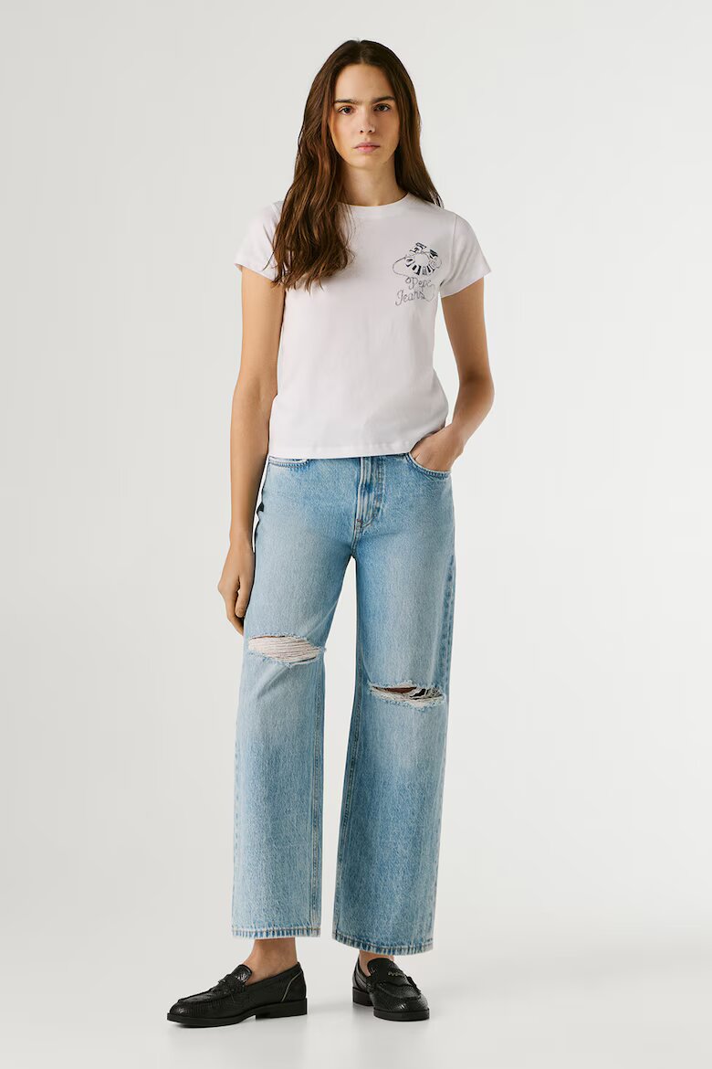 Pepe Jeans London Слим тениска Nancy с овално деколте Бял/Тъмносин