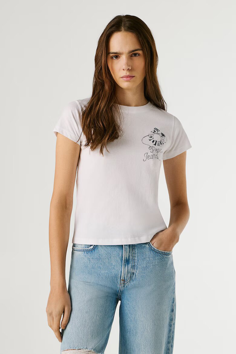 Pepe Jeans London Слим тениска Nancy с овално деколте Бял/Тъмносин