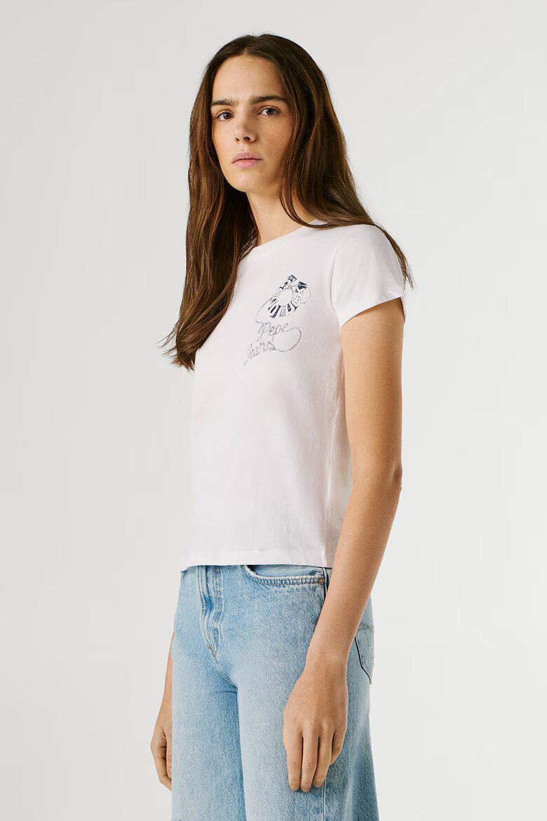 Pepe Jeans London Слим тениска Nancy с овално деколте Бял/Тъмносин