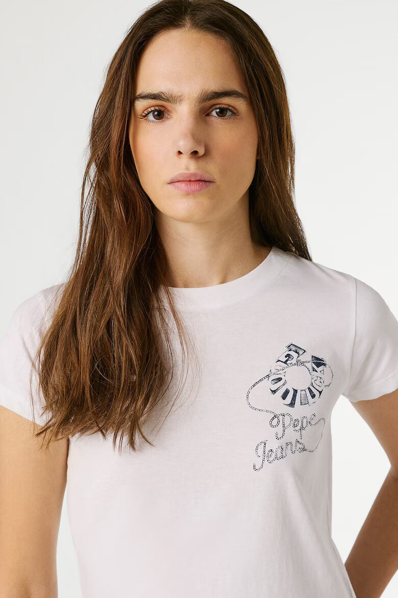 Pepe Jeans London Слим тениска Nancy с овално деколте Бял/Тъмносин