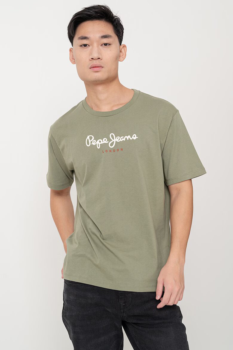 Pepe Jeans London Тениска с овално деколте и лого Зелени аспержи