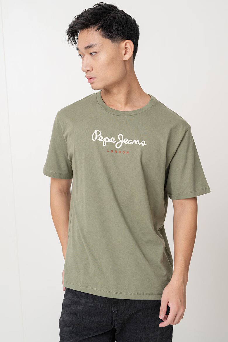 Pepe Jeans London Тениска с овално деколте и лого Зелени аспержи